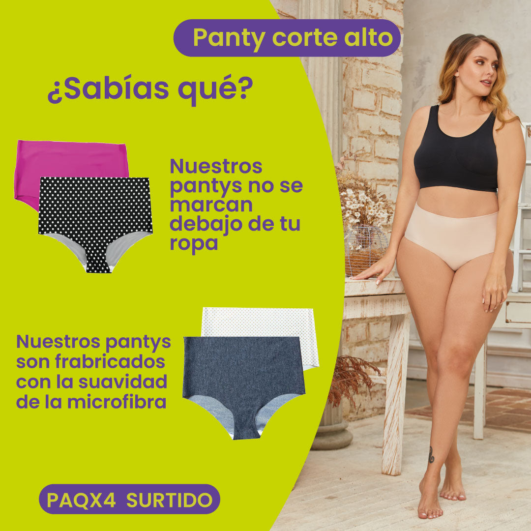 PANTY CORTE ALTO DAMA PAQ X 4